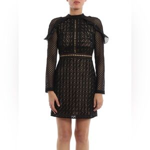 Self-Portrait Black Geometric Lace Mini Dress